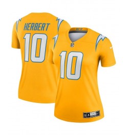 Women's Justin Herbert Gold Los Angeles Chargers Inverted Legend Jersey Gold $50.60 Jersey