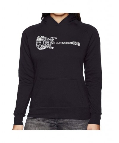 Women's Word Art Hooded Sweatshirt -Rock Guitar Black $31.79 Sweatshirts