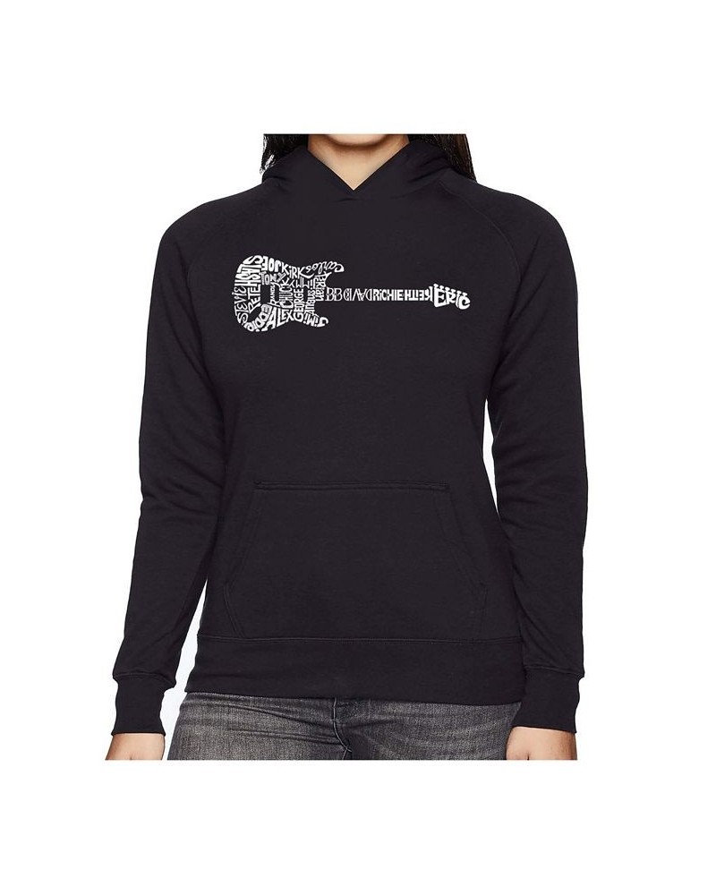 Women's Word Art Hooded Sweatshirt -Rock Guitar Black $31.79 Sweatshirts