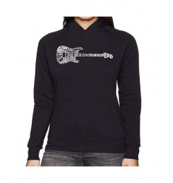 Women's Word Art Hooded Sweatshirt -Rock Guitar Black $31.79 Sweatshirts