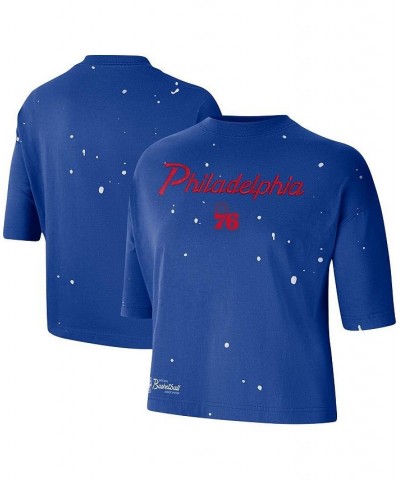 Women's Royal Philadelphia 76ers Courtside Splatter Cropped T-shirt Royal $28.99 Tops