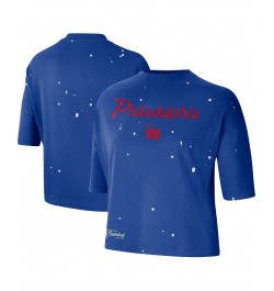 Women's Royal Philadelphia 76ers Courtside Splatter Cropped T-shirt Royal $28.99 Tops