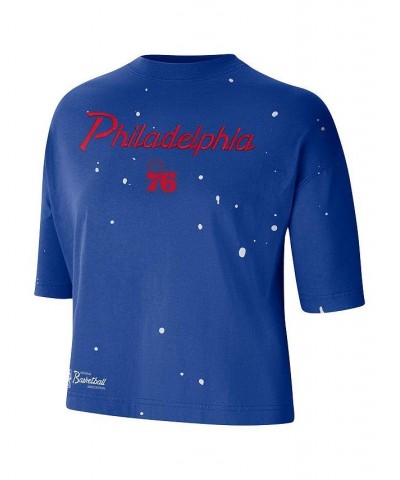 Women's Royal Philadelphia 76ers Courtside Splatter Cropped T-shirt Royal $28.99 Tops