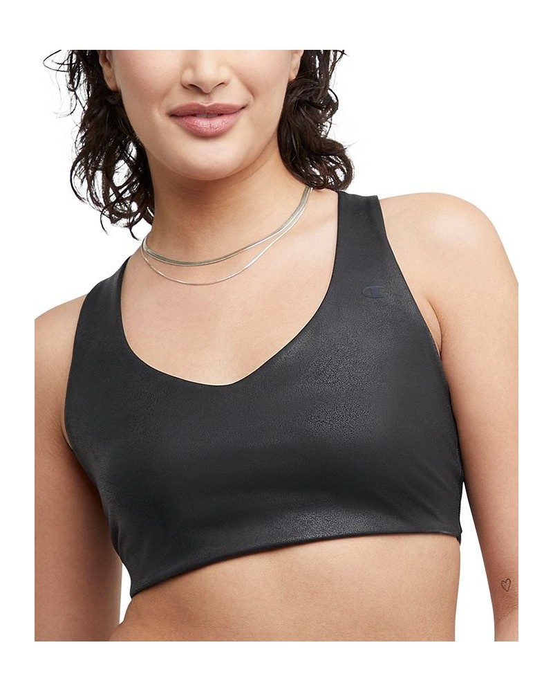 Women's Soft Touch Faux-Leather Low-Impact Sports Bra Black $13.49 Bras