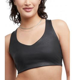 Women's Soft Touch Faux-Leather Low-Impact Sports Bra Black $13.49 Bras