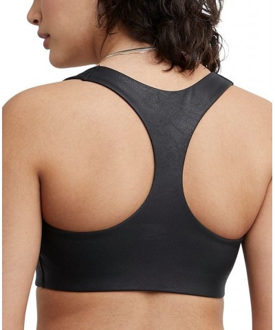 Women's Soft Touch Faux-Leather Low-Impact Sports Bra Black $13.49 Bras