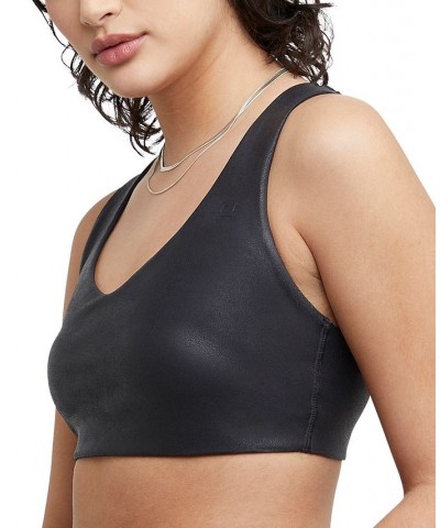 Women's Soft Touch Faux-Leather Low-Impact Sports Bra Black $13.49 Bras