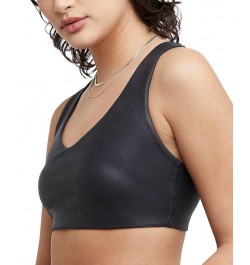 Women's Soft Touch Faux-Leather Low-Impact Sports Bra Black $13.49 Bras