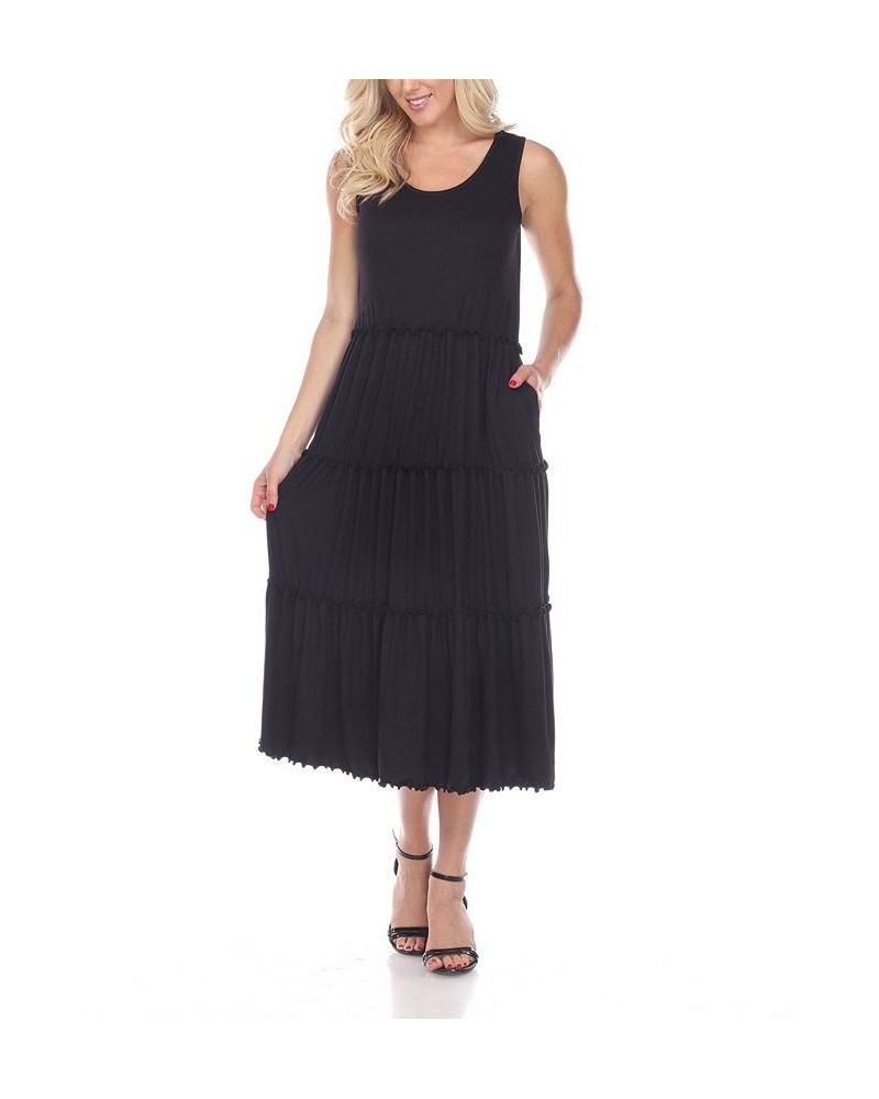 Women's Scoop Neck Tiered Midi Dress Black $17.16 Dresses