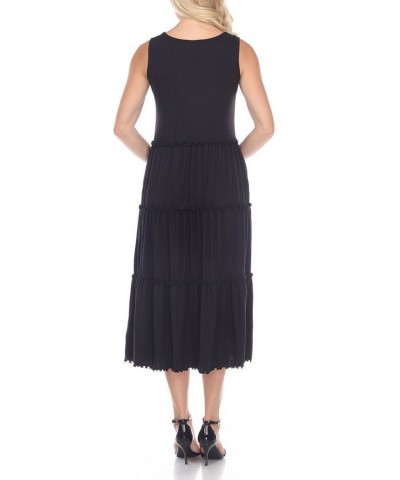 Women's Scoop Neck Tiered Midi Dress Black $17.16 Dresses