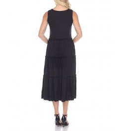 Women's Scoop Neck Tiered Midi Dress Black $17.16 Dresses