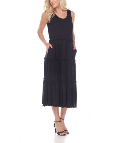 Women's Scoop Neck Tiered Midi Dress Black $17.16 Dresses