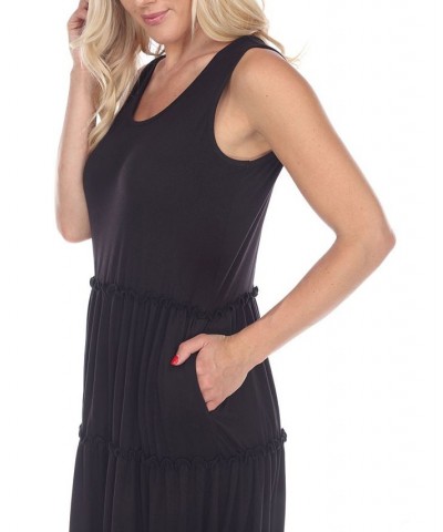 Women's Scoop Neck Tiered Midi Dress Black $17.16 Dresses