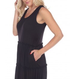 Women's Scoop Neck Tiered Midi Dress Black $17.16 Dresses