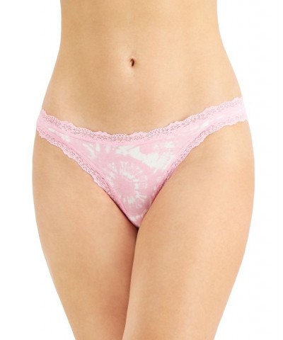 Women's Lace-Trim Thong Tiedye Pink $8.00 Panty