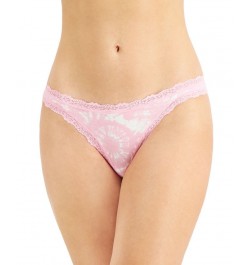 Women's Lace-Trim Thong Tiedye Pink $8.00 Panty