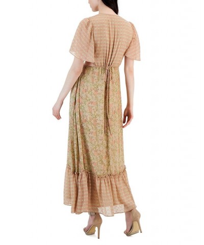 Women's Paris Printed Side-Cut-Out Maxi Dress Taupe/Quartz Pink $52.15 Dresses