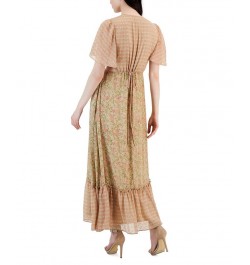 Women's Paris Printed Side-Cut-Out Maxi Dress Taupe/Quartz Pink $52.15 Dresses