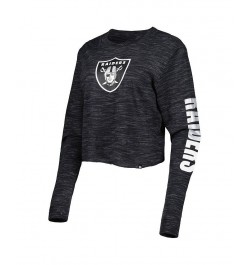 Women's Black Las Vegas Raiders Crop Long Sleeve T-shirt Black $23.04 Tops