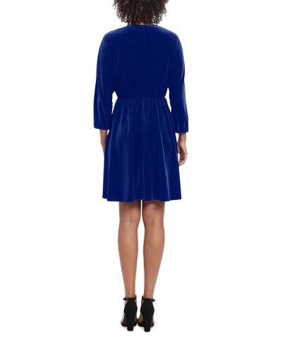 Women's Dolman-Sleeve Velvet Fit & Flare Dress Blue $49.05 Dresses