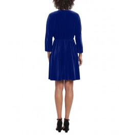 Women's Dolman-Sleeve Velvet Fit & Flare Dress Blue $49.05 Dresses