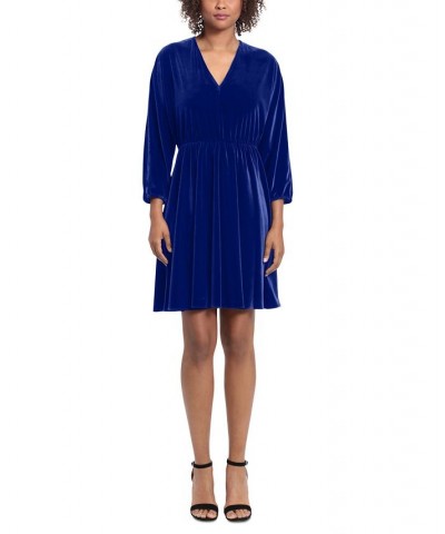 Women's Dolman-Sleeve Velvet Fit & Flare Dress Blue $49.05 Dresses