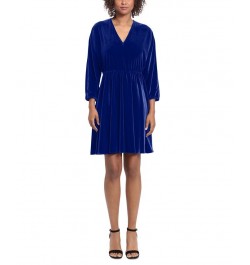 Women's Dolman-Sleeve Velvet Fit & Flare Dress Blue $49.05 Dresses