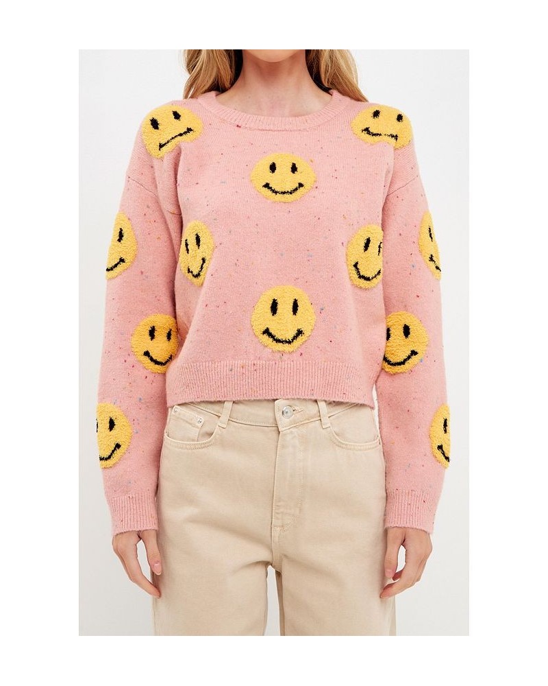 Women's Smiley Face Sweater Pink $38.50 Sweaters