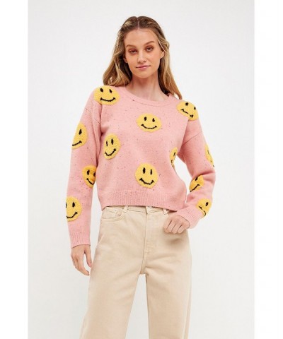 Women's Smiley Face Sweater Pink $38.50 Sweaters