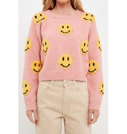 Women's Smiley Face Sweater Pink $38.50 Sweaters