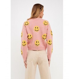 Women's Smiley Face Sweater Pink $38.50 Sweaters