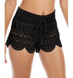 Juniors' Scalloped Lace Cover-Up Shorts Black $23.10 Swimsuits