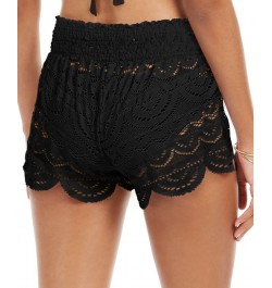 Juniors' Scalloped Lace Cover-Up Shorts Black $23.10 Swimsuits