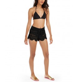 Juniors' Scalloped Lace Cover-Up Shorts Black $23.10 Swimsuits