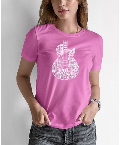 Women's Word Art Rock Guitar Head T-Shirt Pink $20.99 Tops