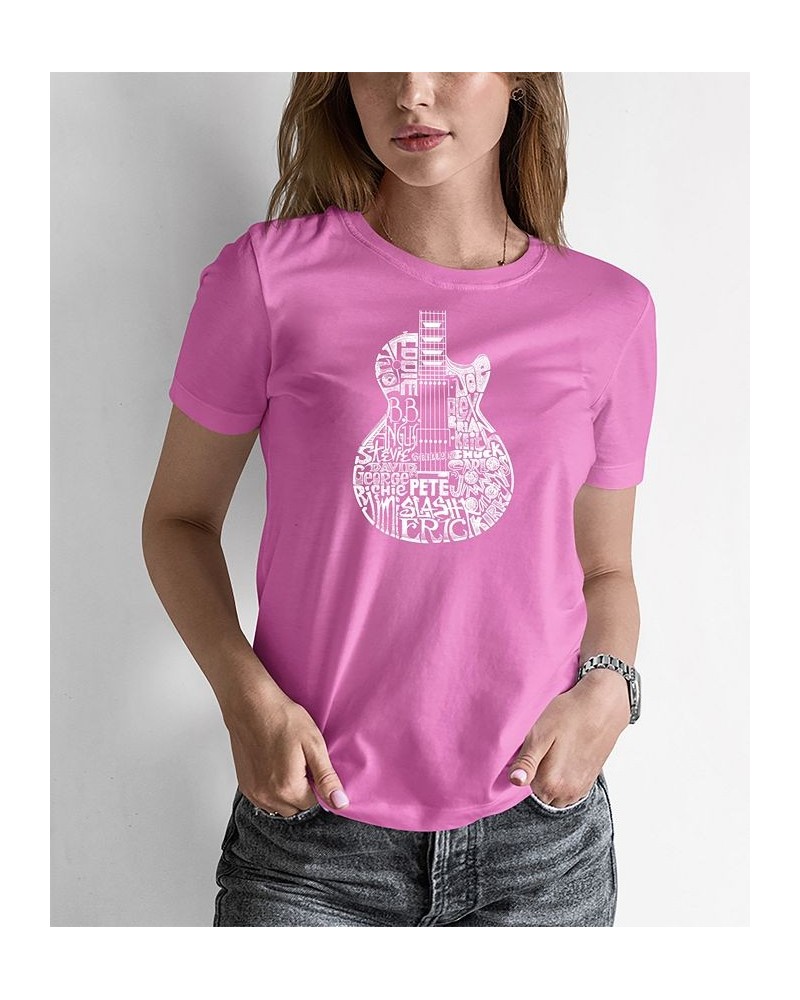 Women's Word Art Rock Guitar Head T-Shirt Pink $20.99 Tops