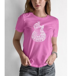 Women's Word Art Rock Guitar Head T-Shirt Pink $20.99 Tops