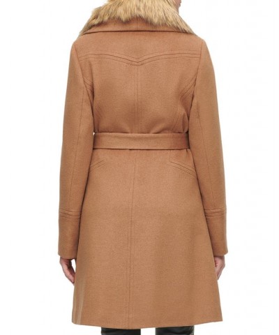 Women's Belted Faux-Fur-Collar Coat Camel $118.90 Coats