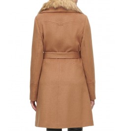 Women's Belted Faux-Fur-Collar Coat Camel $118.90 Coats