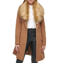 Women's Belted Faux-Fur-Collar Coat Camel $118.90 Coats