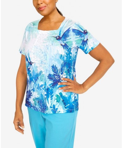 Women's Cool Vibrations Hummingbird Square Neck Top Multi $27.09 Tops