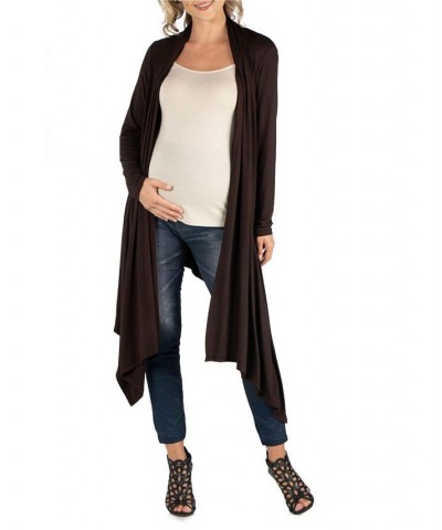 Long Sleeve Knee Length Open Maternity Cardigan Brown $22.56 Sweaters