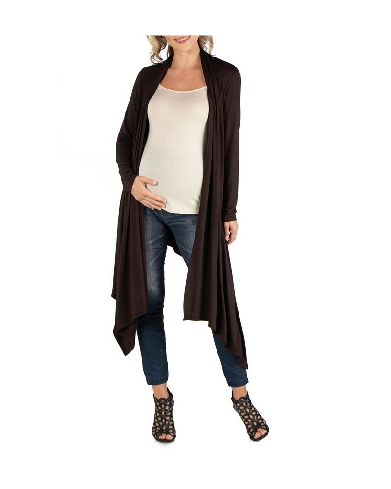 Long Sleeve Knee Length Open Maternity Cardigan Brown $22.56 Sweaters