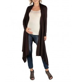 Long Sleeve Knee Length Open Maternity Cardigan Brown $22.56 Sweaters