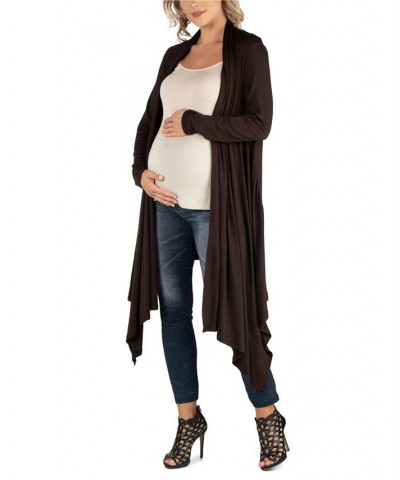 Long Sleeve Knee Length Open Maternity Cardigan Brown $22.56 Sweaters