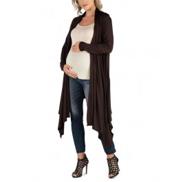 Long Sleeve Knee Length Open Maternity Cardigan Brown $22.56 Sweaters