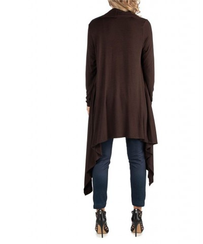 Long Sleeve Knee Length Open Maternity Cardigan Brown $22.56 Sweaters