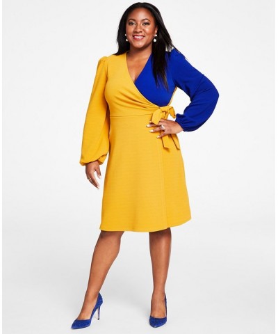 Colorblocked Surplice Side-Tie Dress Gold $28.61 Dresses