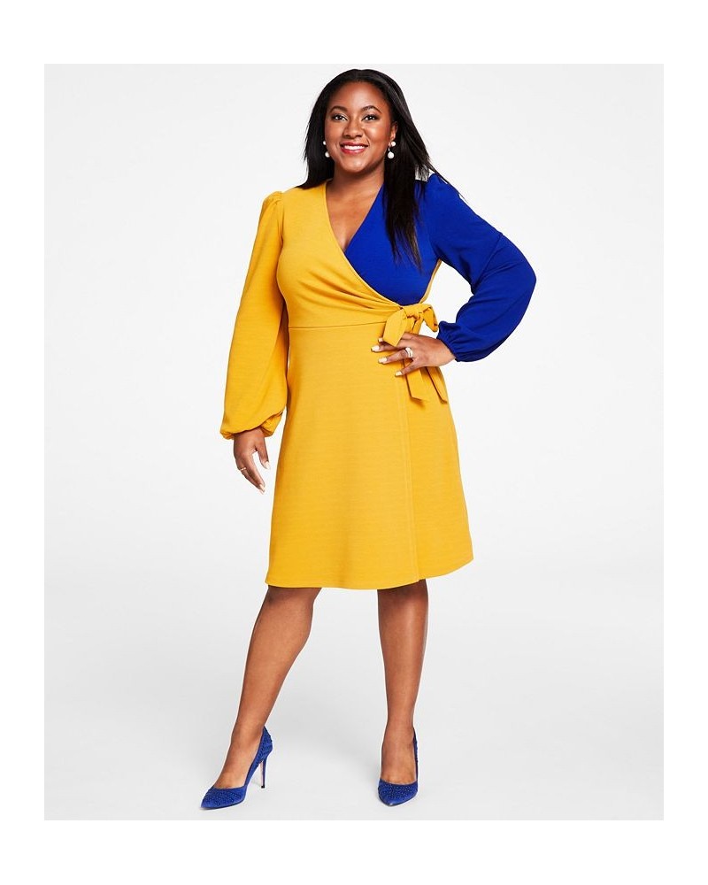 Colorblocked Surplice Side-Tie Dress Gold $28.61 Dresses