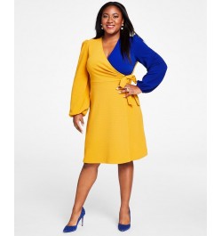 Colorblocked Surplice Side-Tie Dress Gold $28.61 Dresses